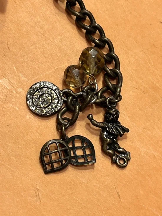 Black Floral Leather Keychain with Chain and Charms - Picture 4 of 8